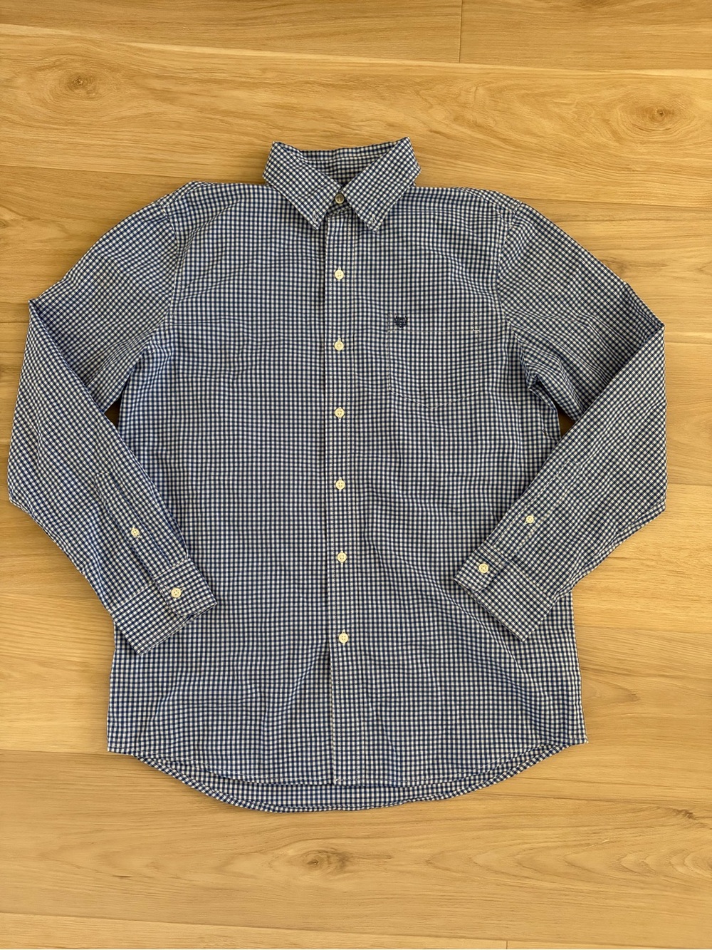 Chaps Navy and White Gingham Button-Down Shirt